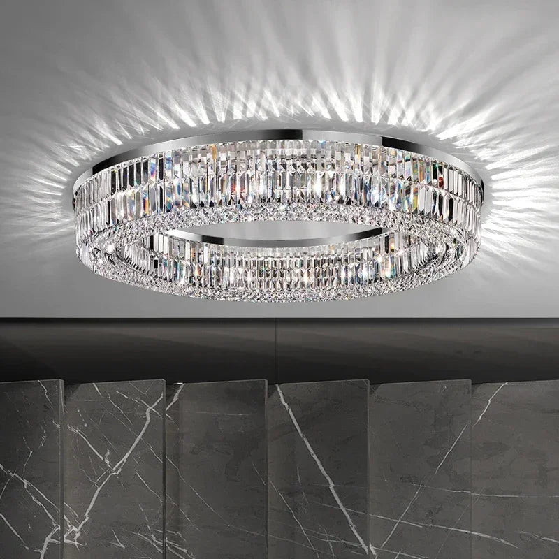 Afralia™ Modern Crystal Chandelier Chrome Stainless Steel Hanging Light Fixtures