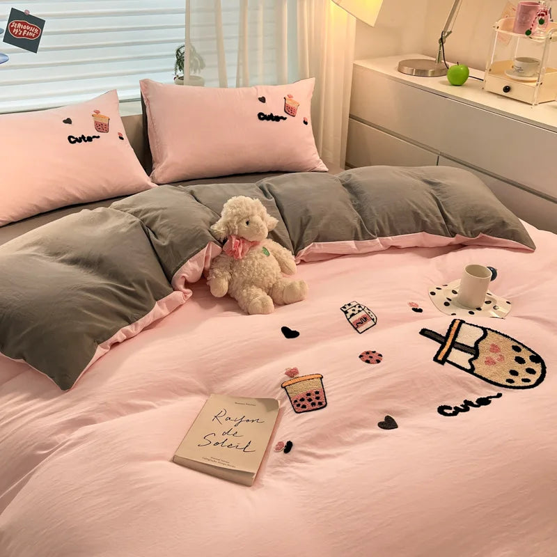 Afralia™ Cartoon Pattern Embroidered Bedding Sets: Cozy, Soft, and Breathable for Kids and Adults