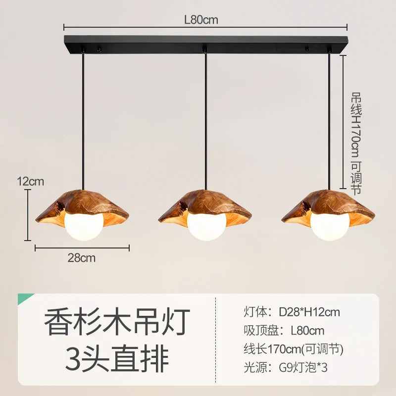 Afralia™ Wood Grain 3-Light Retro Style Pendant Light for Living Room and Bedroom