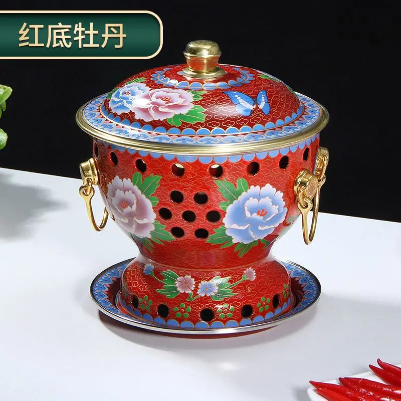 Afralia™ Mini Enamel Hotpot with Alcohol Burner, Pure Copper Single Serving Oil Boiler