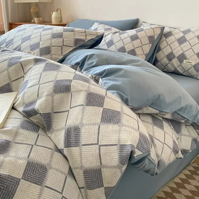 Afralia™ Nordic Cotton Bedding Set: Soft Striped Comforter Cover for Adults