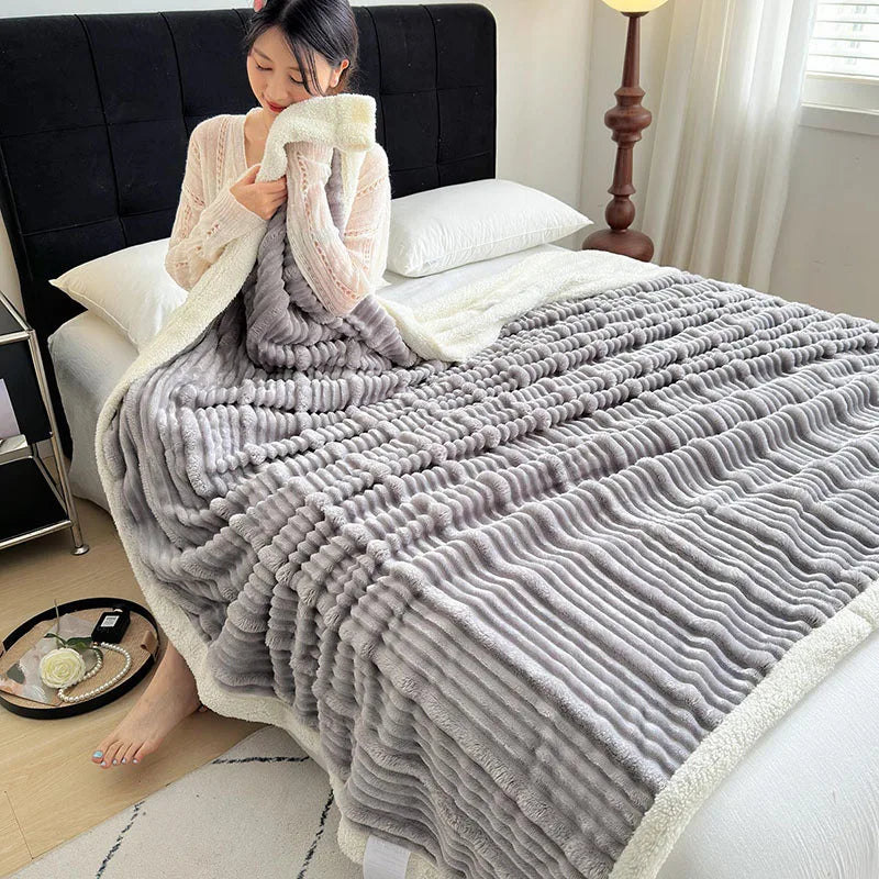 Afralia™ Cozy Lamb Wool Plush Blanket for Adults: Soft, Thickened, Multi-Use Ribbed Shawl