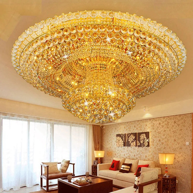 Afralia™ Golden Crystal Ceiling Chandelier for Elegant Hotel and Living Room Decor