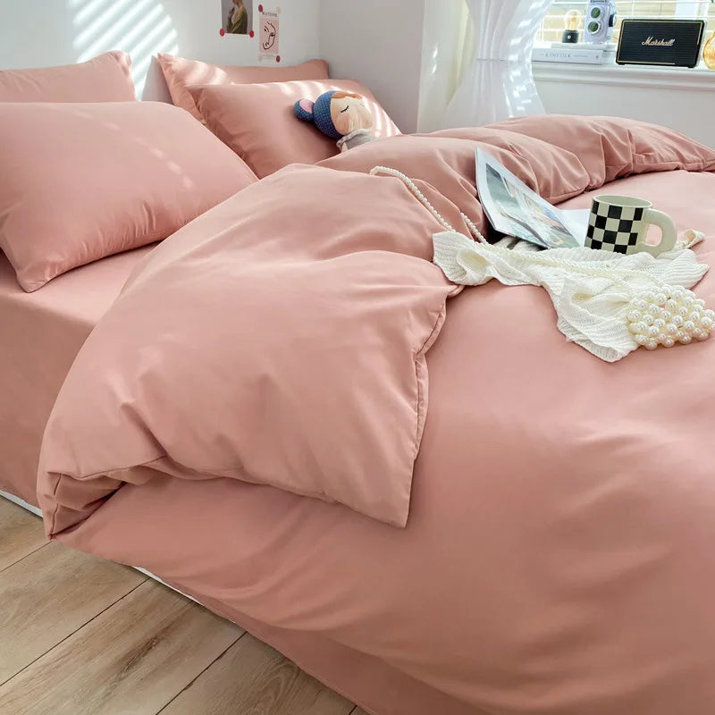 Afralia™ Solid Color Duvet Cover Set - Queen King Full Size Flat Sheet Bedding