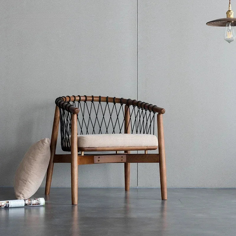 Afralia™ Nordic Style Rope-Woven Single Sofa Chair for Balcony & Bedroom