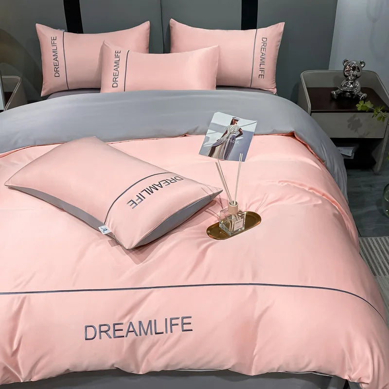 Afralia™ Luxury Embroidery Ice Silk Bedding Set - Cooling Comforter Cover Kit