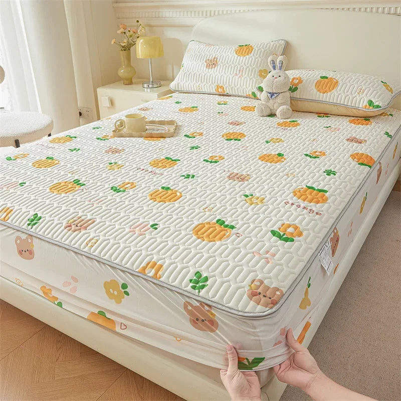 Afralia™ Summer Cartoon Print Silky Latex Cooling Fitted Sheet Set