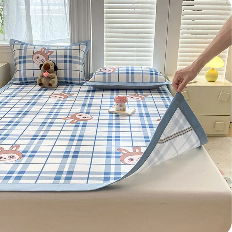 Afralia™ Summer Cartoon Printed Silky Bed Mat Set - Soft Skin-Friendly Cushion Mattresses