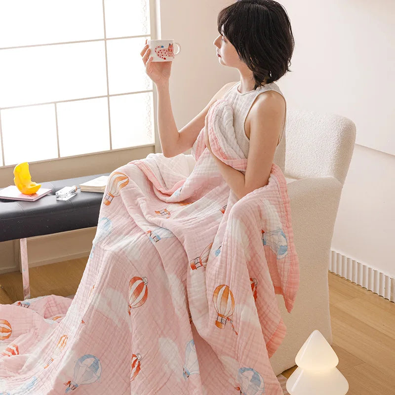 Afralia™ Six-Layer Cotton Towel Blanket: Bubble Gauze Bed Cover, Skin-Friendly, Summer Cool Quilt
