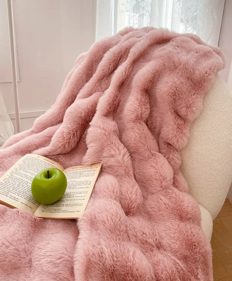 Afralia™ Plush Rabbit Fur Blanket: Ultra Soft Cozy Nap Sofa Cover for Winter Living.