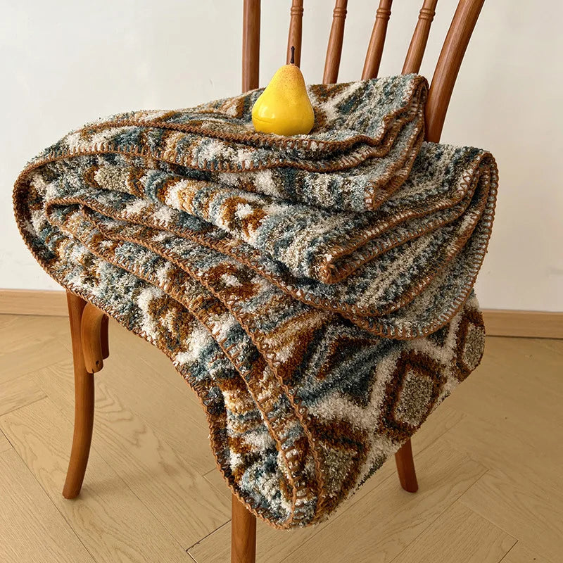 Afralia™ Geometric Printed Half Fleece Sofa Cover: Luxe Bohemian Shawl Blanket for Office Nap