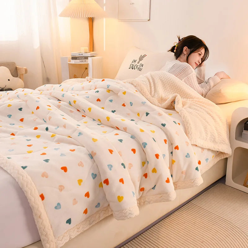 Afralia™ Soft Warm Fleece Printed Blanket - Cozy Lamb Wool Single Duvet