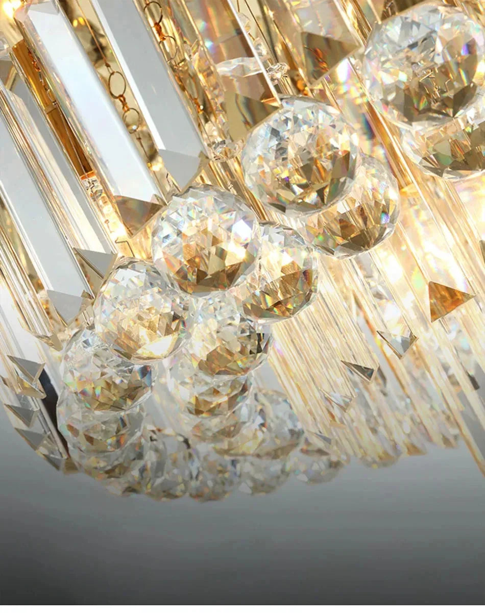Afralia™ Round Crystal Ceiling Chandelier - Modern Black Gold Living Room Lighting