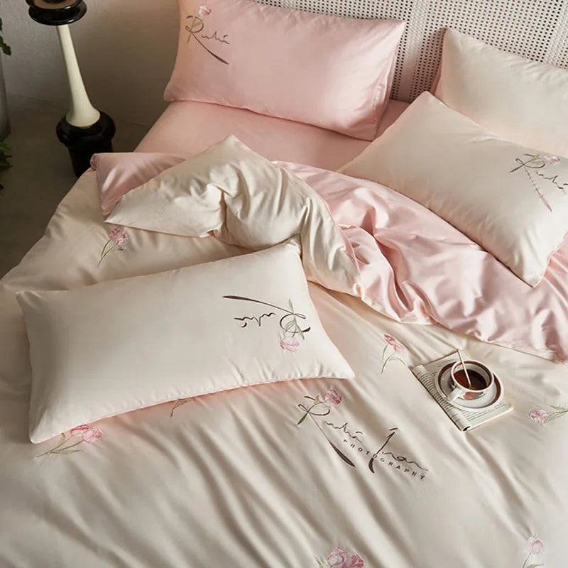 Afralia™ Luxury Cotton Embroidered Bedding Set for Romantic Bedroom - High Quality Quilt Set