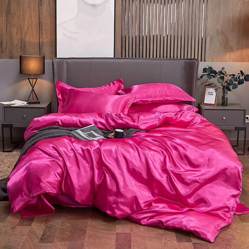 Afralia™ Solid Color Ice Rayon Cooling Bedding Set - King/Queen Size Skin-Friendly Fitted Sheet