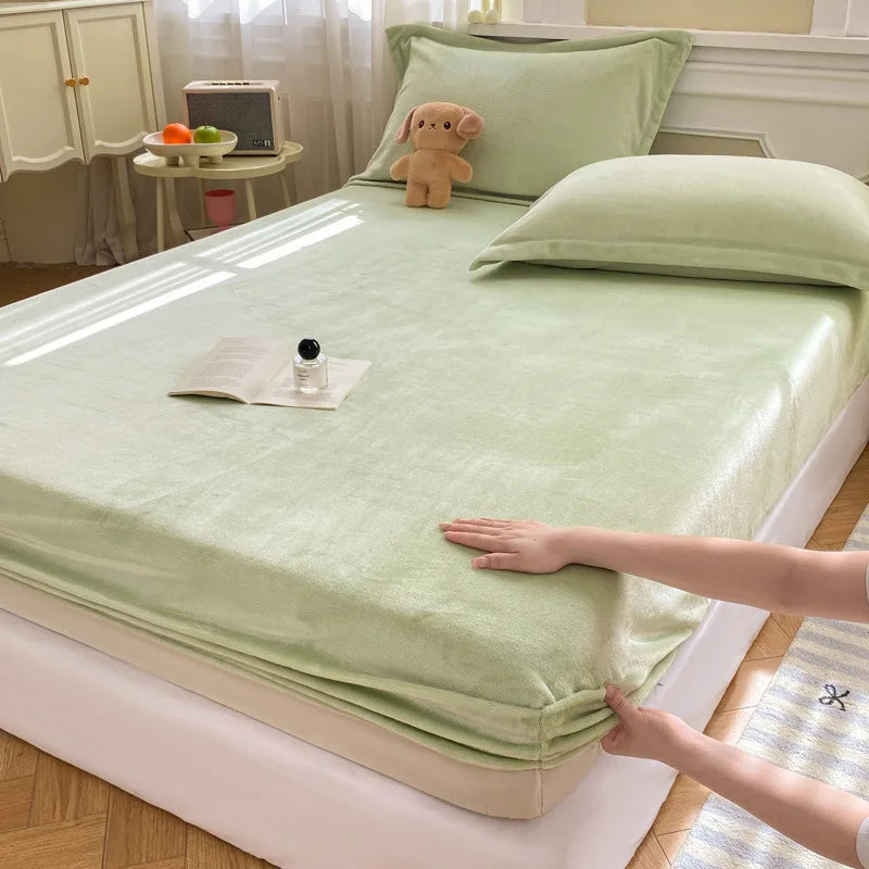 Afralia™ Winter Milk Velvet Fitted Sheet Set - Soft & Warm Mattress Cover