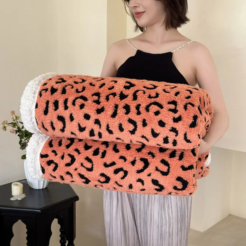 Afralia™ Leopard Print Double Layered Wool Blanket-Irresistibly Soft & Warm