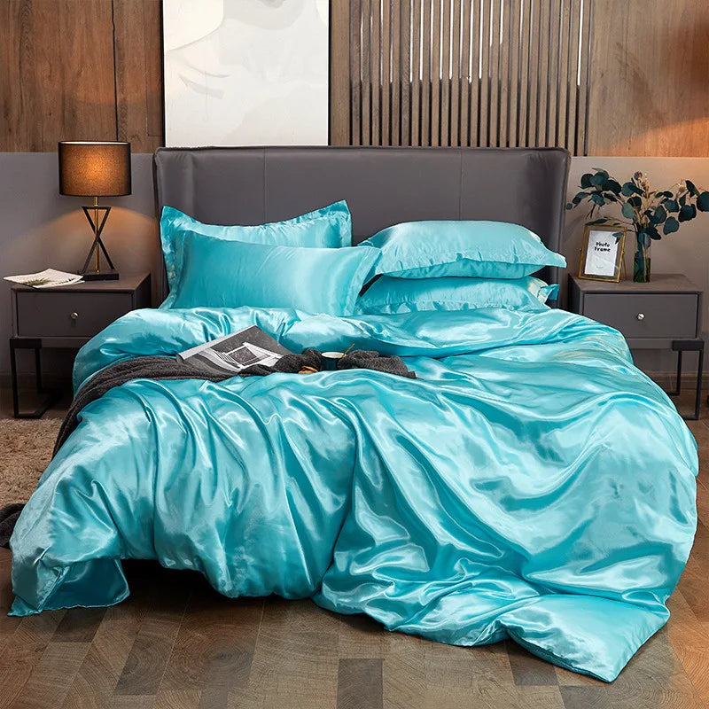 Afralia™ Solid Color Ice Rayon Cooling Bedding Set - King/Queen Size Skin-Friendly Fitted Sheet