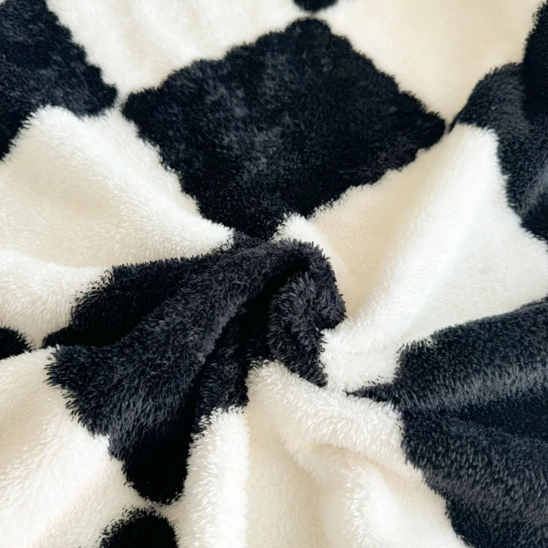 Afralia™ Velvet Checkerboard Blanket - Double Layered Thick Coral Fleece Sofa Cover