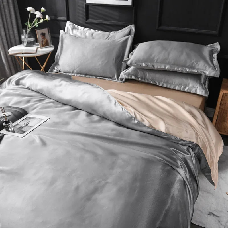 Afralia™ Summer Solid Rayon Silk Bedding Set Lightweight Quilt Cover Set Skin Friendly