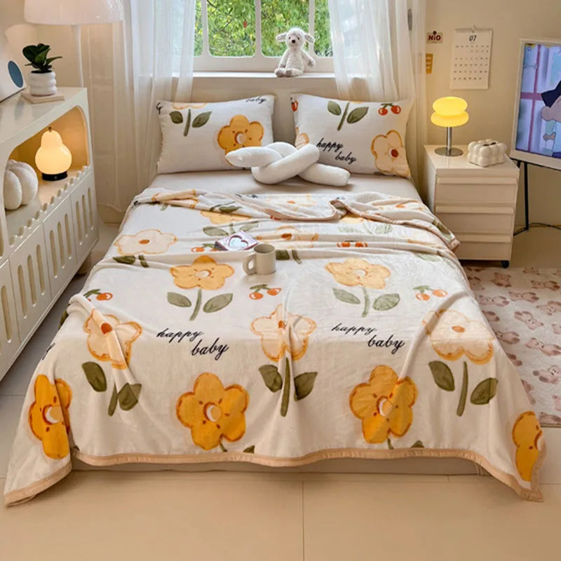 Afralia™ Flower Printed Milk Velvet Blanket: Soft Sofa Cover for Winter Warmth