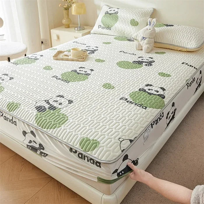 Afralia™ Summer Cartoon Print Silky Latex Cooling Fitted Sheet Set