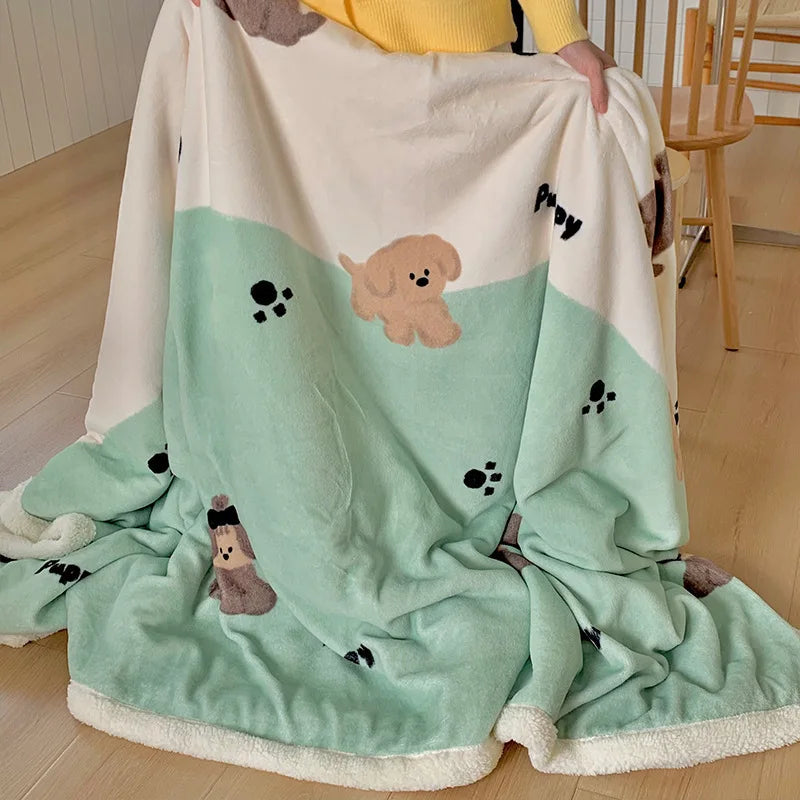 Afralia™ Korean Cartoon Plush Blanket, Soft Nap Sofa Cover for Home Dormitory