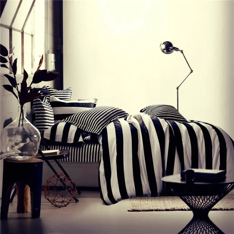 Afralia™ Nordic Cotton Black White Bedding Set: Classic Comforter Single Double Bedroom Decor