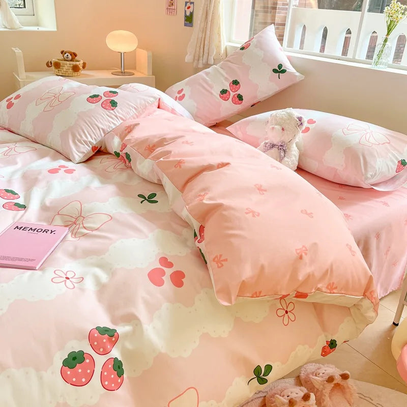 Afralia™ Cotton Cartoon Printed Bed Set with Non-Fading Floral Patterns for Adults