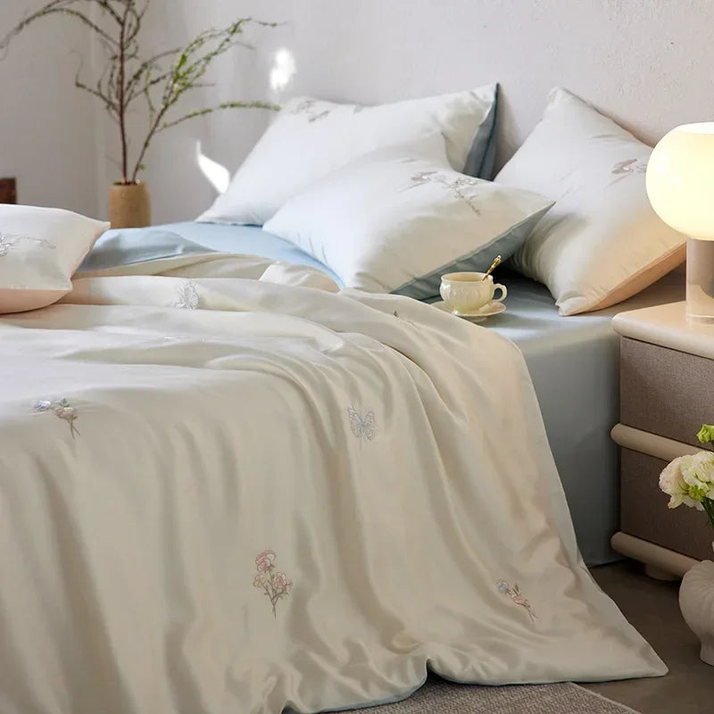 Afralia™ Luxury Embroidery Rayon Bedding Set for Cool Summer Comfort