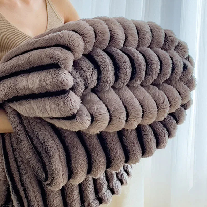 Afralia™ Dark Faux Rabbit Plush Blanket: Super Soft Comforter for Office Napping and Bed