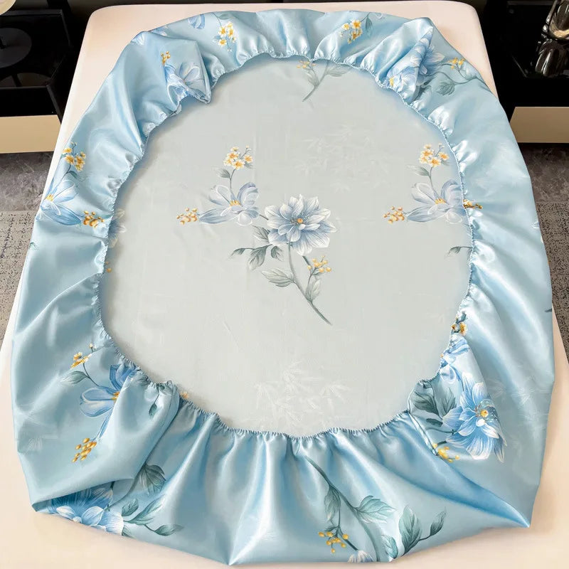 Afralia™ Printed Silky Fitted Sheet: Soft & Anti-Slip Mattress Cover