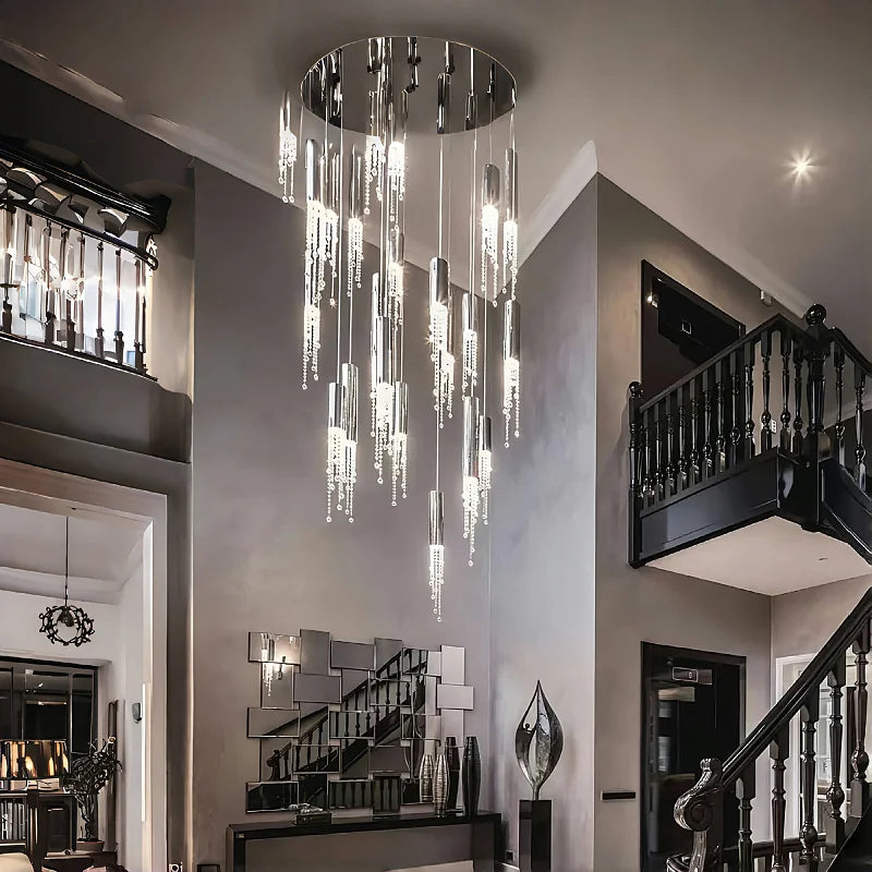 Afralia™ Gold Crystal Chandelier: Modern Luxury Lighting for Living Room, Staircase, Villa.