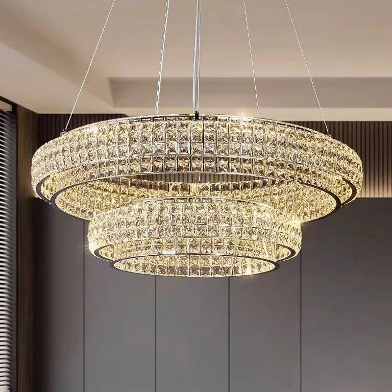 Afralia™ Crystal Chandelier LED Ceiling Light Fixture Pendant Suspension Lamp Luxe Home Decor LuxeCrystal Beauty
