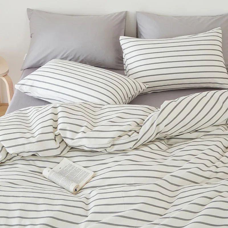 Afralia™ Nordic Cotton Solid Bedding Set Single Queen Size Quilt Set Luxurious & Skin-Friendly