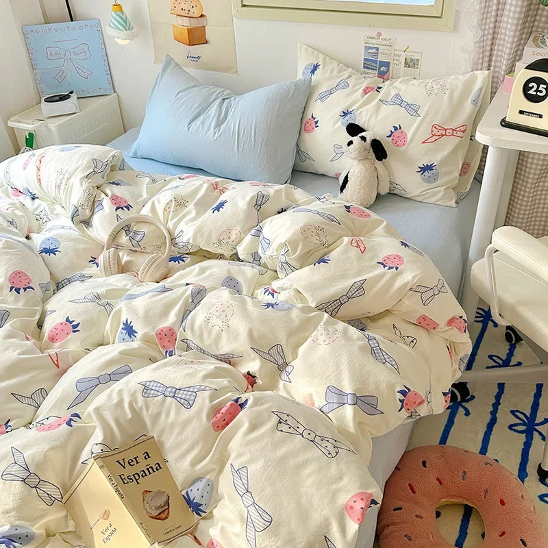 Afralia™ Cartoon Print Quilt Cover Set for King Queen Beds - All Seasons Comfort