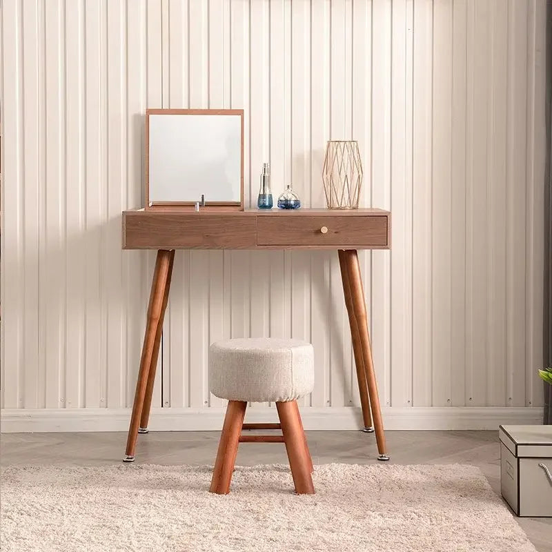 Afralia™ Solid Wood Makeup Dressing Table with Flip Style Mirror and Drawers