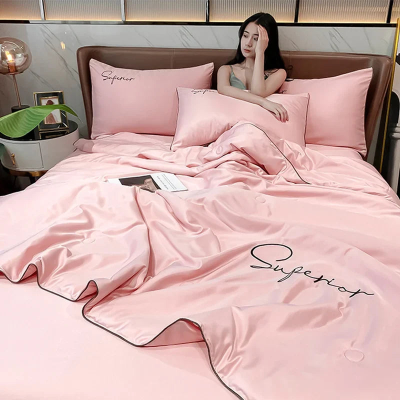 Afralia™ Satin Silky Summer Quilt: Super Soft & Breathable Bedding Blanket