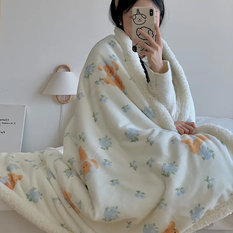 Afralia™ Korean Cartoon Plush Blanket, Soft Nap Sofa Cover for Home Dormitory