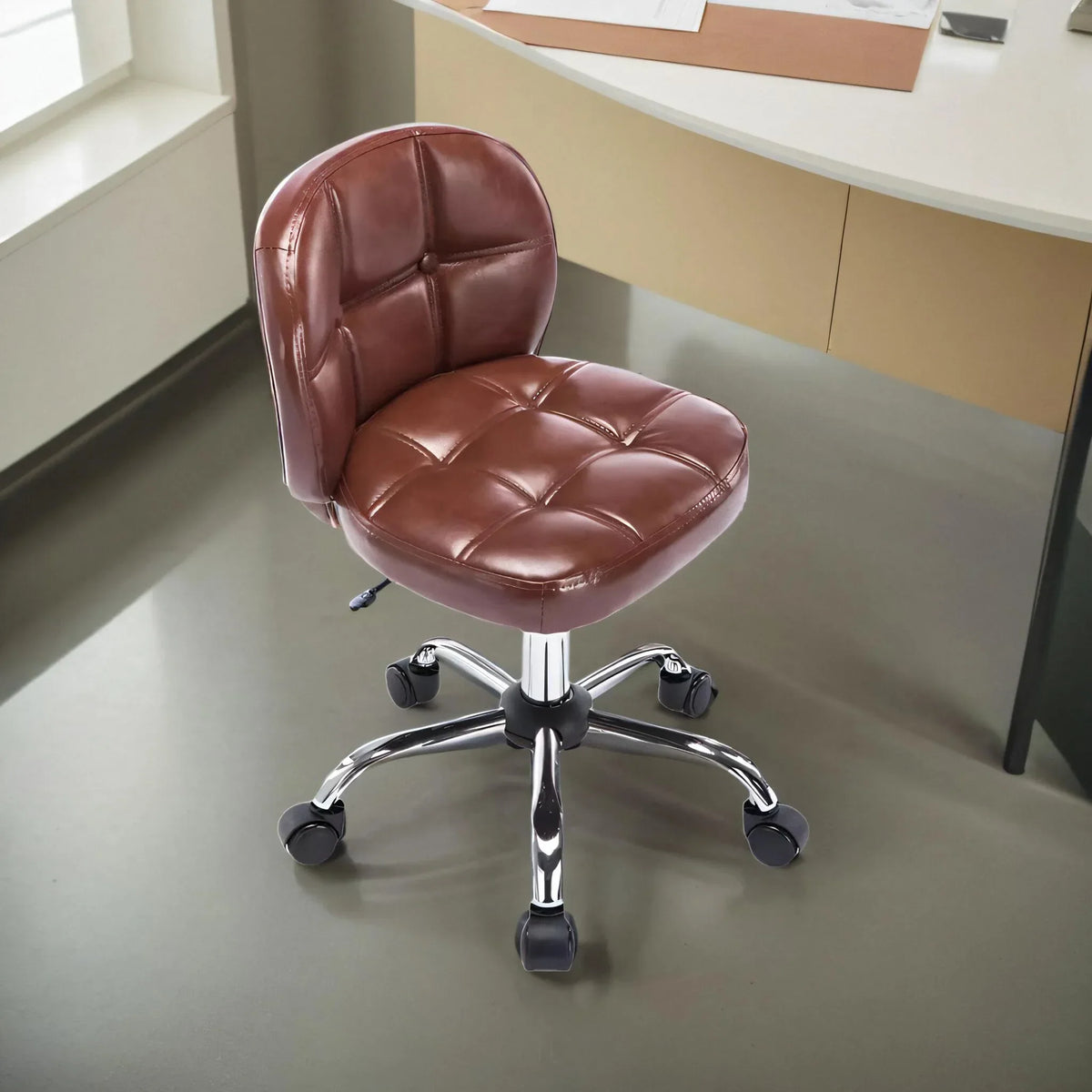 Afralia™ Velvet Office Stool with Wheels Low Back Swivel Dressing Chair Height Adjustable