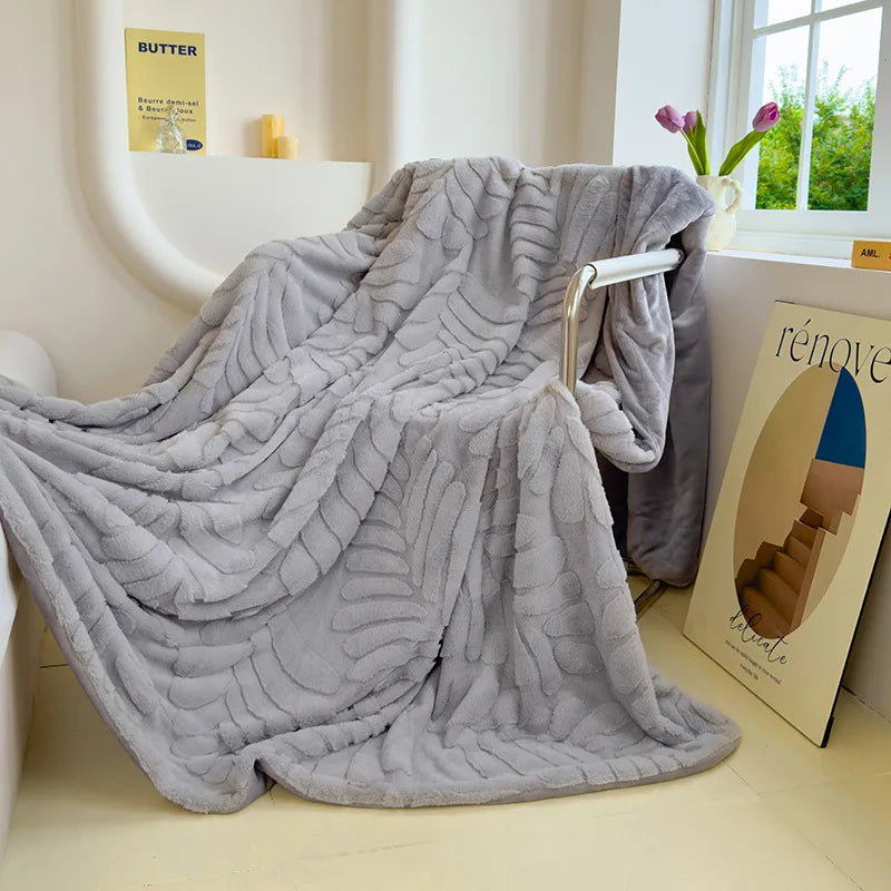 Afralia™ Plush Banana Leaf Jacquard Double Layered Fur Blanket