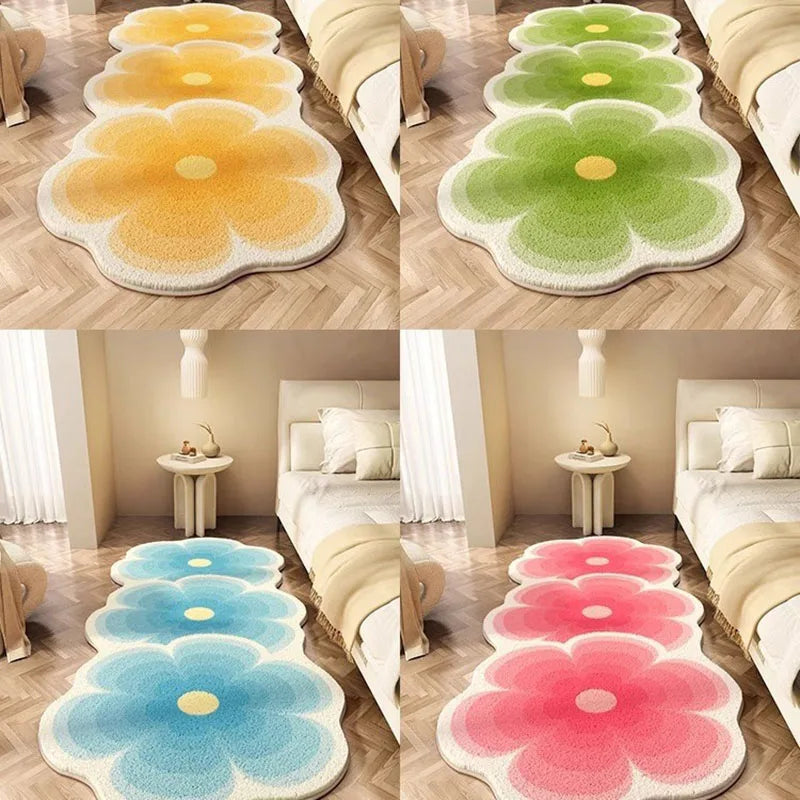 Afralia™ Floral Faux Cashmere Bedside Carpet: Soft, Non-Slip, Wear-Resistant Floor Mat