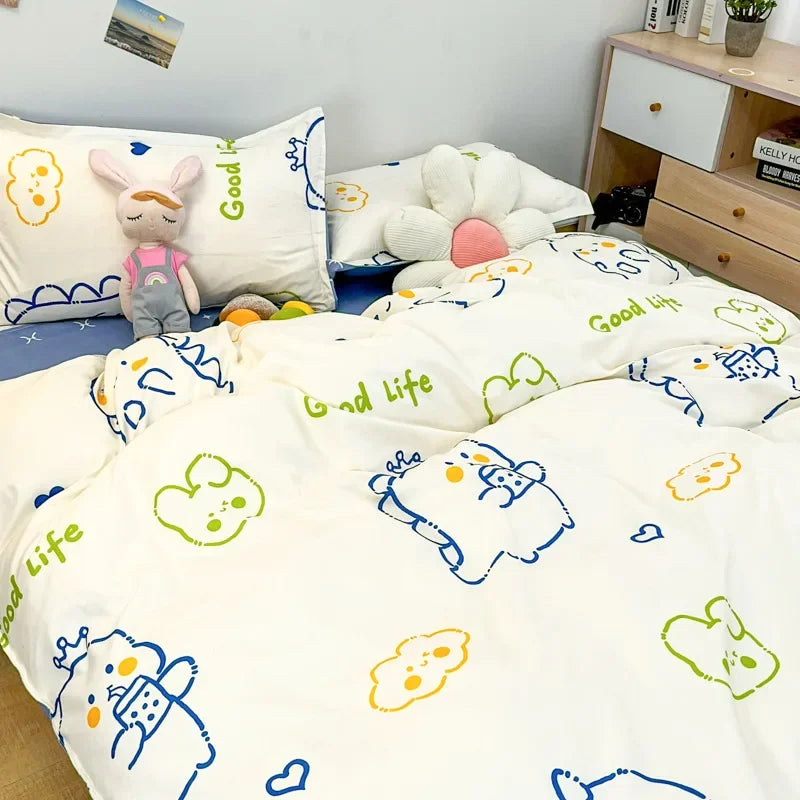 Afralia™ Cute Cartoon Printed Bedding Set | Washed Skin-Friendly | Queen/King Size