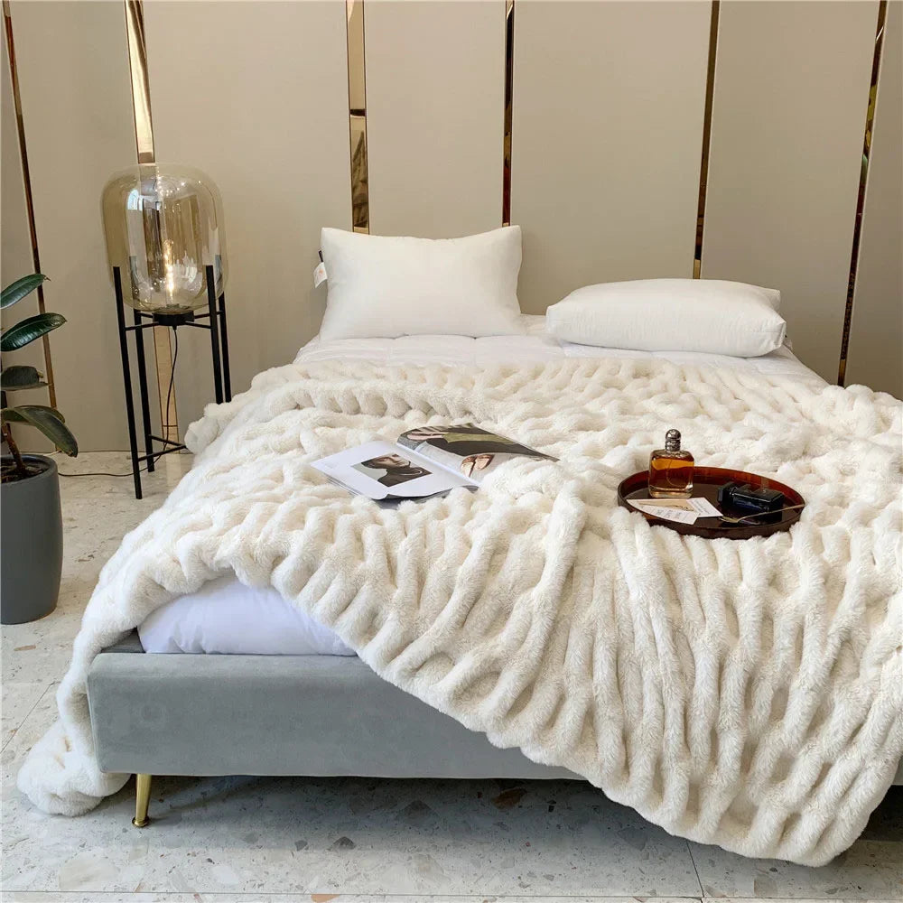 Afralia™ Winter Faux Rabbit Fur Blanket: Soft, Thick, Luxury Warmth for Sofa or Bed