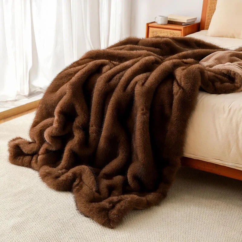 Afralia™ Luxe Faux Fox Plush Blanket: Thick, Warm, Soft Sofa Cover - High-Quality Solid Color