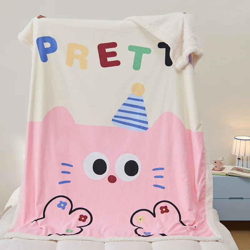 Afralia™ Lamb Fleece Cute Printed Blanket: Soft & Warm Double-Sided Throw Blanket