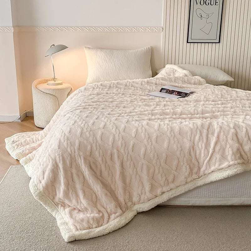 Afralia™ Striped Jacquard Taffeta Lamb Fleece Blanket: Cozy Multi-Functional Shawl for All Seasons