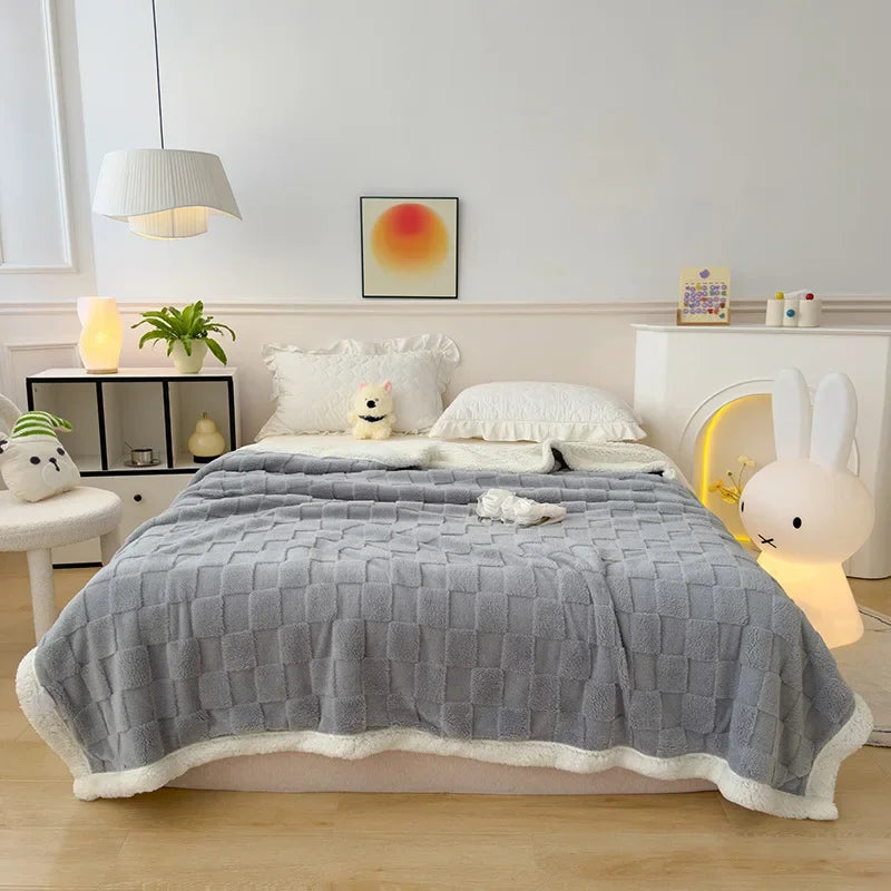 Afralia™ Checkerboard Lambs Wool Blanket, Cozy & Soft Throws for Sofa & Bed