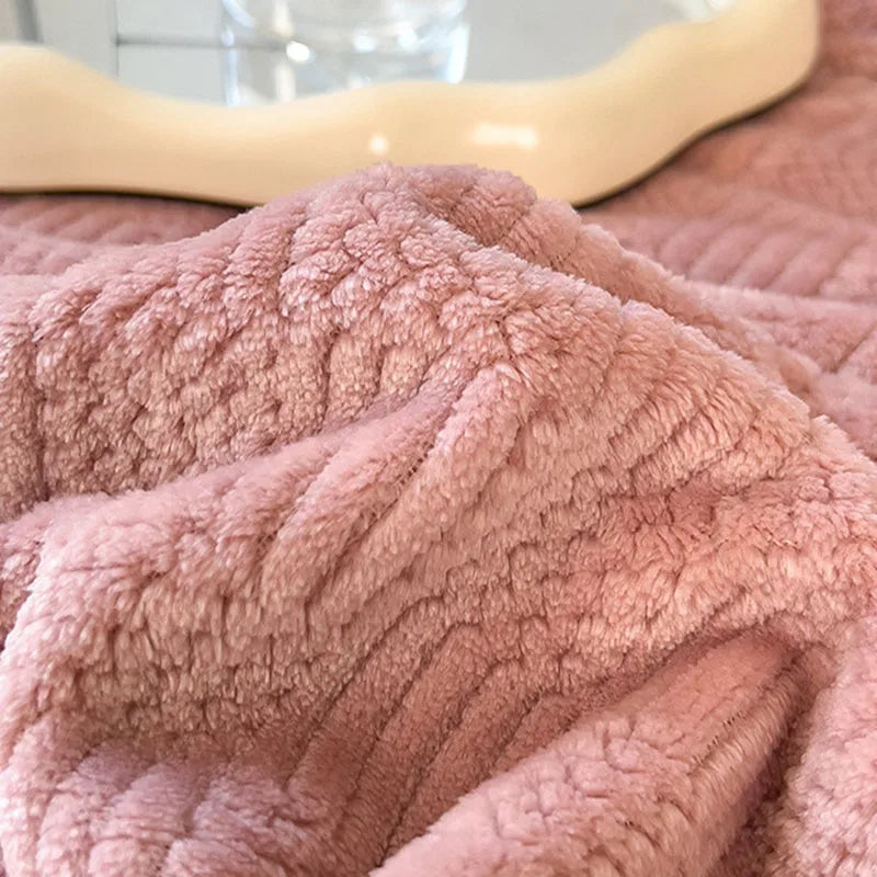 Afralia™ Cozy Jacquard Plush Blanket - Soft Coral Fleece - All-Season - European Solid Stripes
