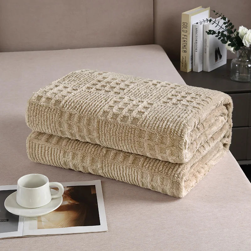 Afralia™ Velvet Waffle Blanket: Ultra Soft Coral Fleece Sofa Cover & Shawl